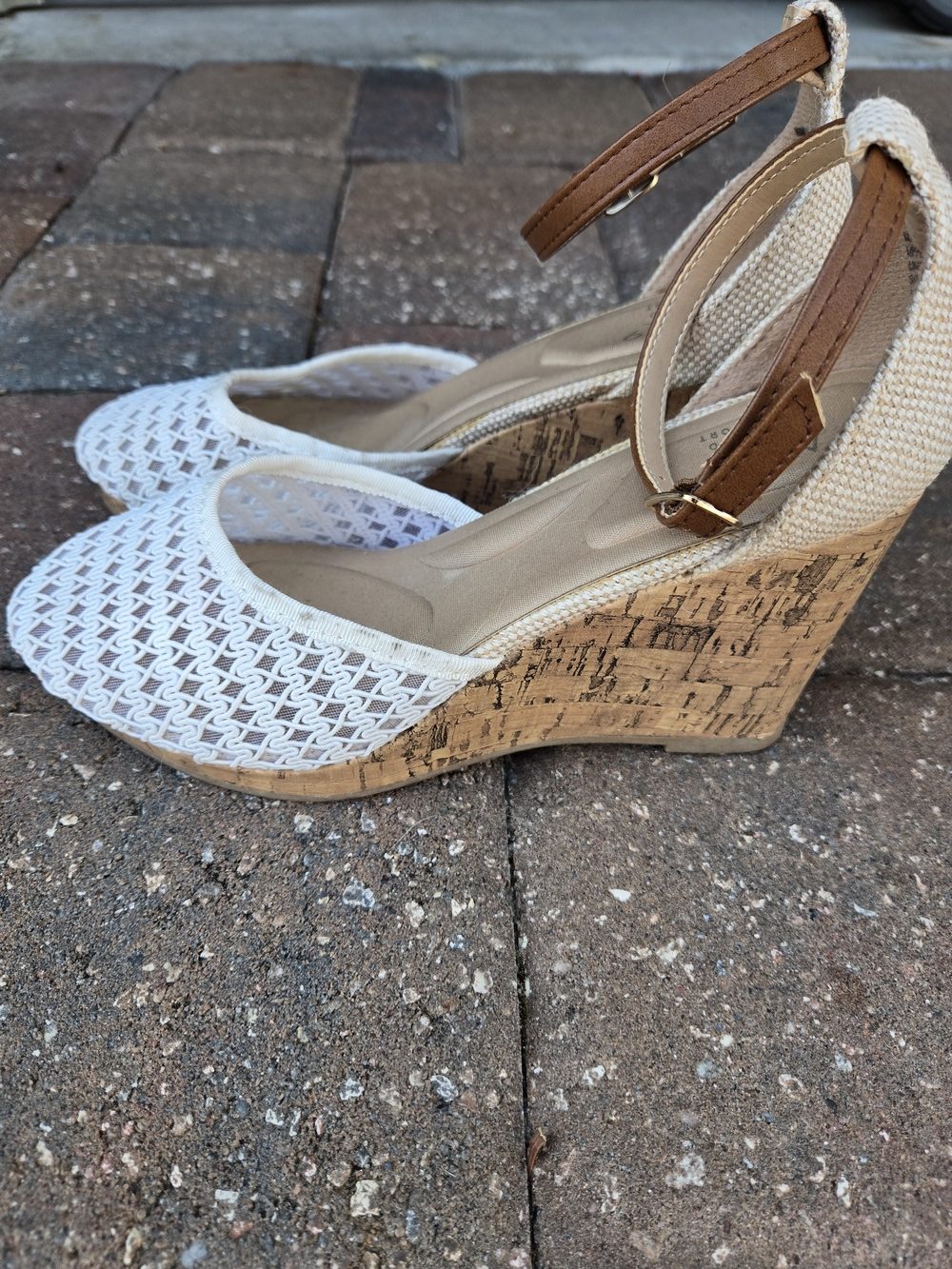 Apt. 9 White Woven and Tan Cork Wedge Espadrilles